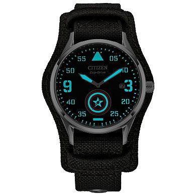 Marvel's Captain America Forever Eco-Drive Watch with Black Dial & Cordura Strap by Citizen – BV1140-00W