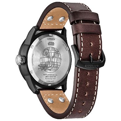 Star Wars X-Wing Fighter Eco-Drive Watch with Black Ion-Plated Stainless Steel Case & Brown Leather Strap by Citizen – AW1738-05W