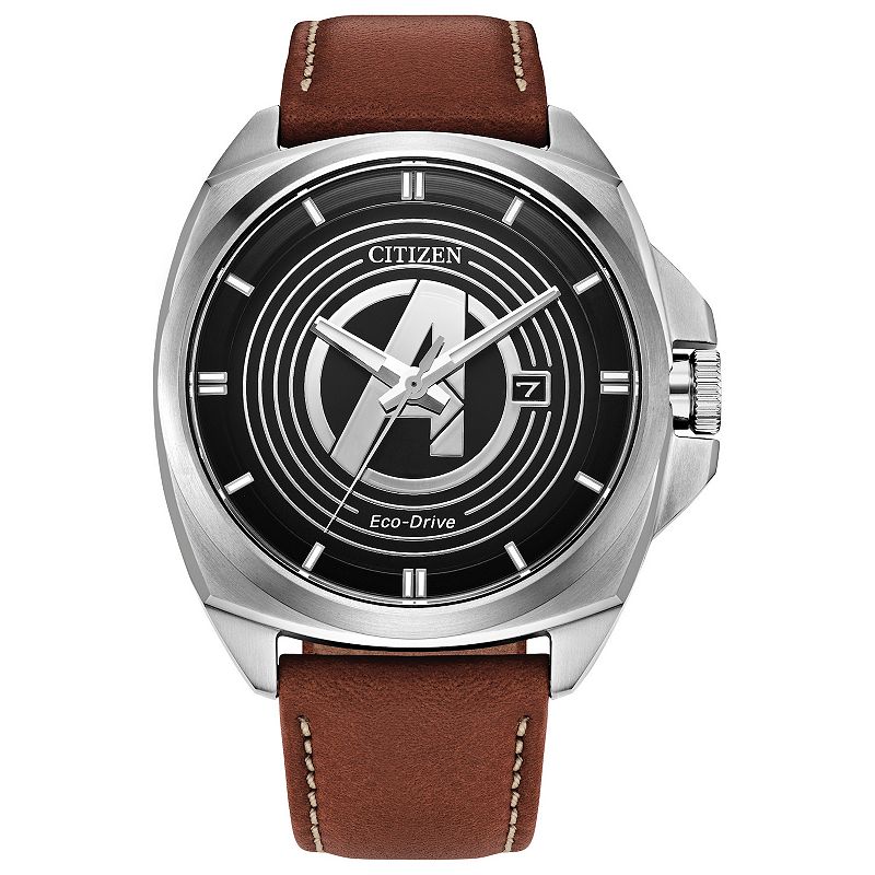 Marvel's Avengers Eco-Drive Watch with Brown Leather Strap & Stainless Steel Case by Citizen  AW1721-08W, Men's, Size: 42MM, Black