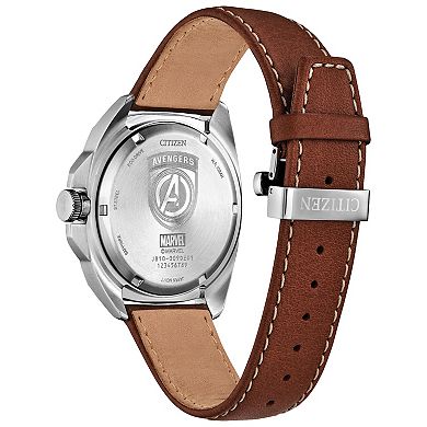 Marvel's Avengers Eco-Drive Watch with Brown Leather Strap & Stainless Steel Case by Citizen – AW1721-08W