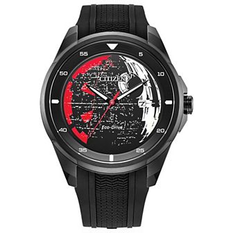 Star Wars Death Star Eco-Drive Watch with Black Ion-Plated Stainless Steel Case & Silicone Strap by Citizen – AW1606-06W