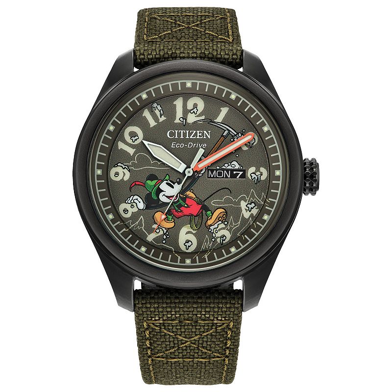 Disney's Mickey Mouse Alpine Climber Eco-Drive Watch with Cordura Strap & Pin Box Set by Citizen  AW0148-47W, Men's, Size: 42MM, Green