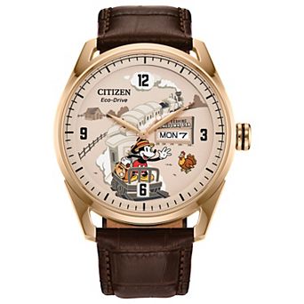 Disney's Mickey Mouse Hometown Eco-Drive Watch with Gold Tone Stainless Steel Case & Brown Leather Strap by Citizen – AW0088-04W