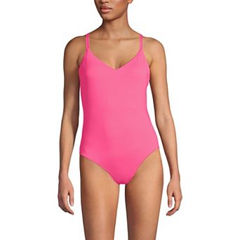 Women's Lands' End Tugless Luxe V-Neck Convertible High Leg One Piece Swimsuit