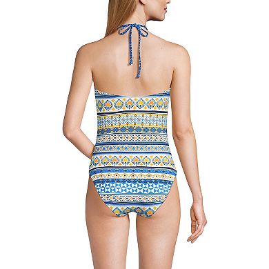 Women's Lands' End Cut Out Multiway Halter High Leg One Piece Swimsuit