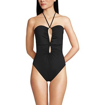 Women's Lands' End Cut Out Multiway Halter High Leg One Piece Swimsuit