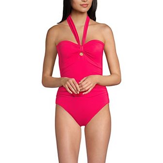 Women's Lands' End Multi-Way Bandeau High Leg One Piece Swimsuit