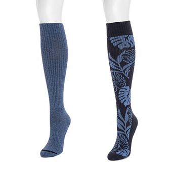 Women's MUK LUKS Cotton Compression Knee-High Socks 2-Pack