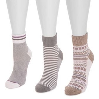 Women's MUK LUKS Quarter Crew Cotton Compression Socks 3-Pack