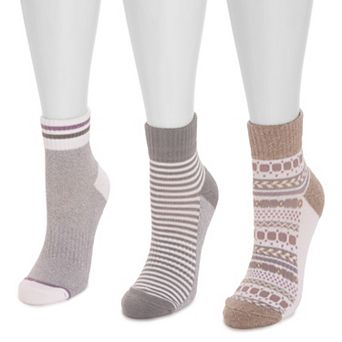Women's MUK LUKS Quarter Crew Cotton Compression Socks 3-Pack