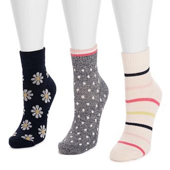 Women's MUK LUKS Quarter Crew Cotton Compression Socks 3-Pack