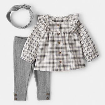 Baby Carter's 3 pc Plaid Top, Pant & Headband Set