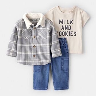 Baby Boy Carter’s 3 pc Plaid Shacket, Tee & Pants Set