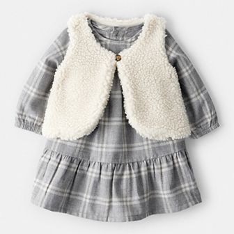 Baby Girl Carter's 2 pc Plaid Sherpa Vest & Dress Set