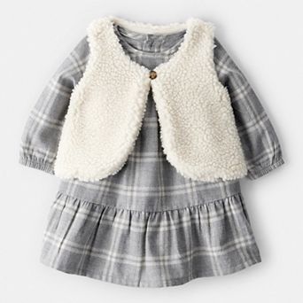 Baby Girl Carter's 2 pc Plaid Sherpa Vest & Dress Set