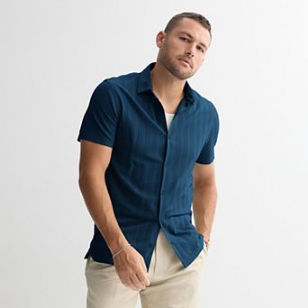 Men's Apt. 9® Knit Short Sleeve Button-Down Shirt