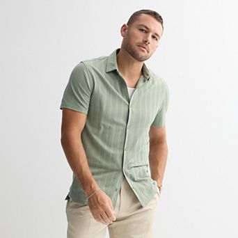 Men's Apt. 9® Knit Short Sleeve Button-Down Shirt