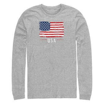 Big & Tall USA Flag Distressed Print Long Sleeve Graphic Tee