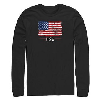 Big & Tall USA Flag Distressed Print Long Sleeve Graphic Tee
