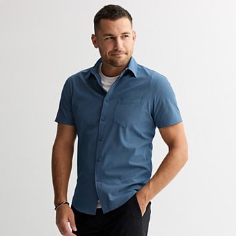 Men's FLX Textured Slim-Fit Short Sleeve Button-Down