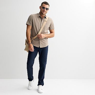 Men's FLX Textured Standard-Fit Short Sleeve Button-Down