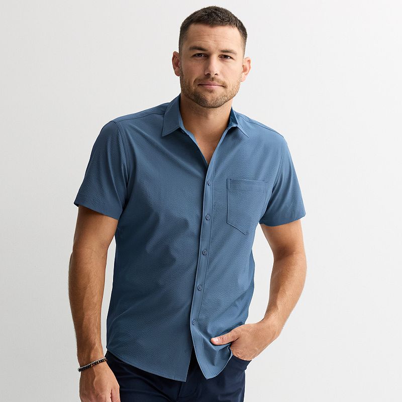 Men's FLX Textured Standard-Fit Short Sleeve Button-Down,