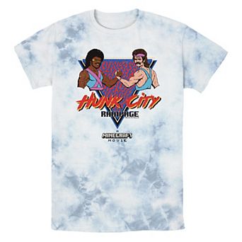 Men's Minecraft Movie Hunk City Rampage Poster Bombard Wash Graphic Tee