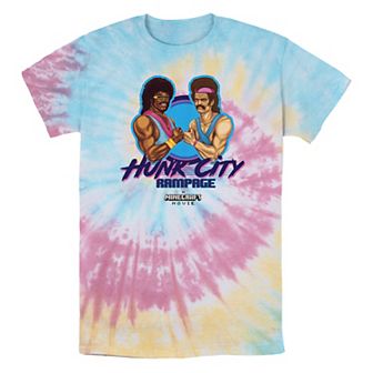 Men's Minecraft Movie Hunk City Rampage Tie Dye Graphic Tee