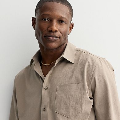 Men's FLX Standard Untuck Fit Long Sleeve Textured Button-Down Shirt