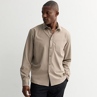 Men's FLX Standard Untuck Fit Long Sleeve Textured Button-Down Shirt