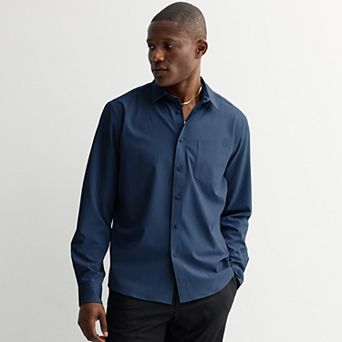 Men's FLX Standard Untuck Fit Long Sleeve Textured Button-Down Shirt