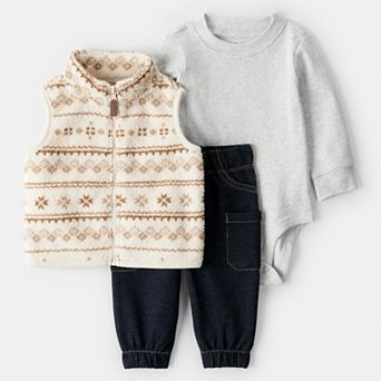 Baby Boy Carter's 3 pc Fair Isle Sherpa Vest, Long Sleeve Bodysuit & Pants Set