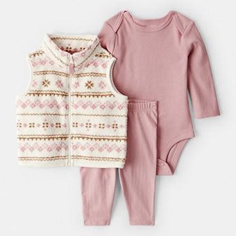 Baby Girl Carter's 3 pc Fair Isle Sherpa Vest, Bodysuit & Leggings Set