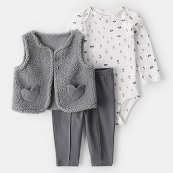Baby Girl Carter's 3 pc Sherpa Vest, Long Sleeve Bodysuit & Leggings Set