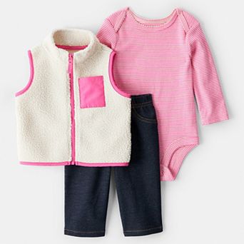 Baby Girl Carter's 3 pc Fleece Vest, Long Sleeve Bodysuit & Pants Set