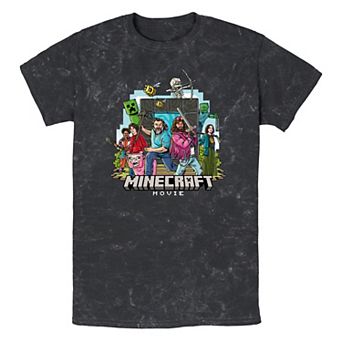 Men's Minecraft Movie Heroes Group Mineral Wash Graphic Tee