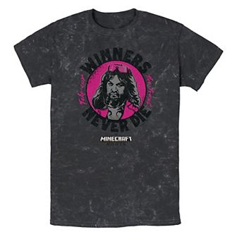 Men's Minecraft Movie Winners Never Die Mineral Wash Graphic Tee