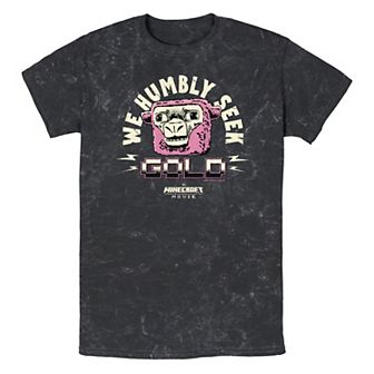 Men's Minecraft Movie We Humbly Seek Gold Mineral Wash Graphic Tee