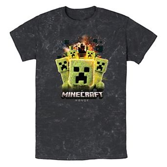 Men's Minecraft Movie Creepers Running Mineral Wash Graphic Tee
