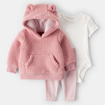 Baby Girl Carter's 3 pc Bear Sherpa Hoodie, Bodysuit & Pant Set