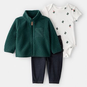 Baby Boy Carter's 3 pc Fleece Zip-Up Jacket, Cactus Print Bodysuit & Pants Set