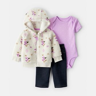 Baby Girl Carter's 3 pc Aztec Sherpa Hoodie, Bodysuit & Pant Set