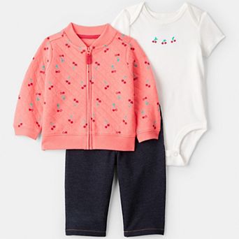 Baby Girl Carter's 3 pc Cherry Quilted Cardigan, Bodysuit & Pant Set