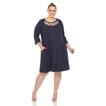Plus Size Crisscross Cutout Swing Dress with Pockets