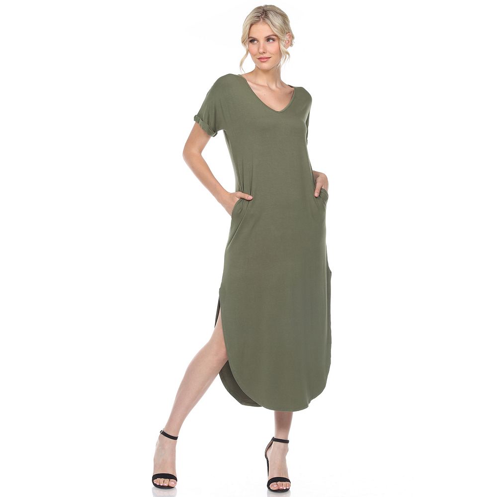 V-neck Off shoulder Maxi Dress with Pockets Lemon