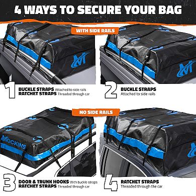 Mockins 35 CuFt. Blue Waterproof Rooftop Cargo Bag (80"x40"x19") with PVC Mat, Straps, Hooks & More
