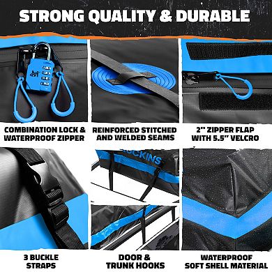 Mockins 35 CuFt. Blue Waterproof Rooftop Cargo Bag (80"x40"x19") with PVC Mat, Straps, Hooks & More