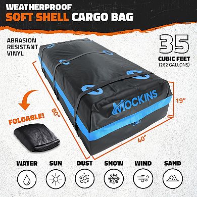 Mockins 35 CuFt. Blue Waterproof Rooftop Cargo Bag (80"x40"x19") with PVC Mat, Straps, Hooks & More