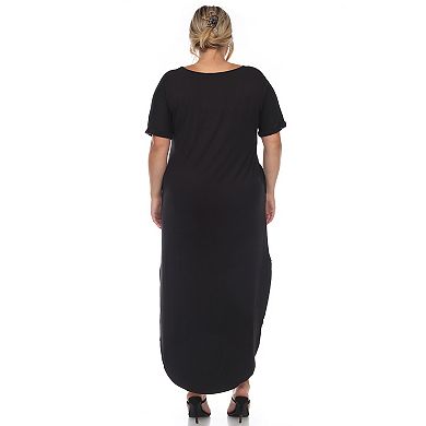 Plus Size Relaxed Fit V-Neck Maxi Dress with Pockets
