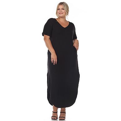 Plus Size Relaxed Fit V-Neck Maxi Dress with Pockets